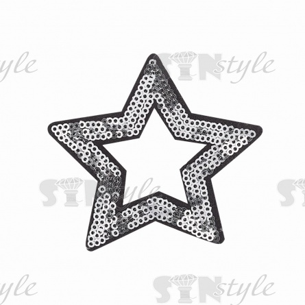 Термоапликация "Звезда" с пайетками, цвет серебряный+черный, размер 80х80 мм фото 1