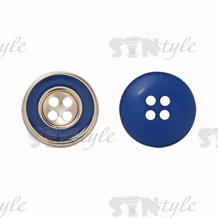 Пуговица пластиковая на четыре прокола, золотая/синяя, 24L фото 1