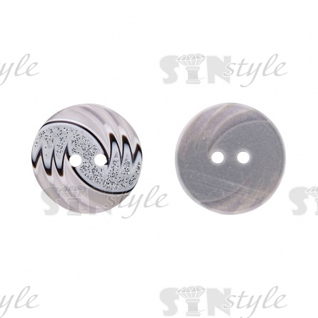 Пуговица пластиковая на два прокола, белая с черными линиями, размер 28L фото 1