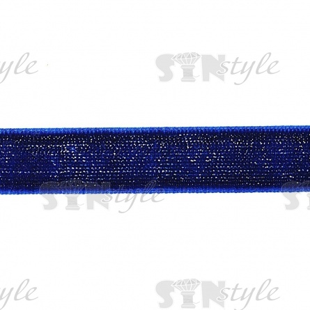 Лента бархатная с люрексом, ширина 15 мм, цвет 175 (синий), намотка 20 ярдов фото 2
