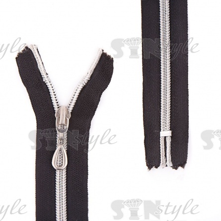 Молния спираль, тип 5, неразъемная, длина 10 см, цвет 322 (черный), серебристая змейка, бегунок "капля", никелированный фото 1