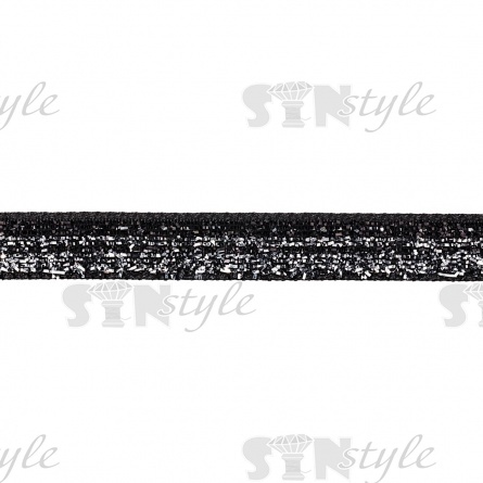 Лента бархатная с люрексом, ширина 10 мм, цвет черный+серебряный, намотка 50 ярдов фото 2