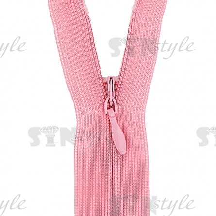 Молния спираль, тип 3, потайная, неразъемная, основа капрон, длина 50 см, цвет 214 (пыльно-розовый), бегунок цвета основы фото 2