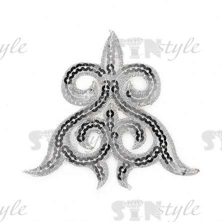 Термоаппликация орнамент с пайетками, цвет серебряный, размер 105х93 мм фото 1