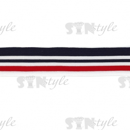 Тесьма трикотажная (лампасная), ширина 40 мм, цвет темно-синий/белый/красный, намотка 70 метров фото 3