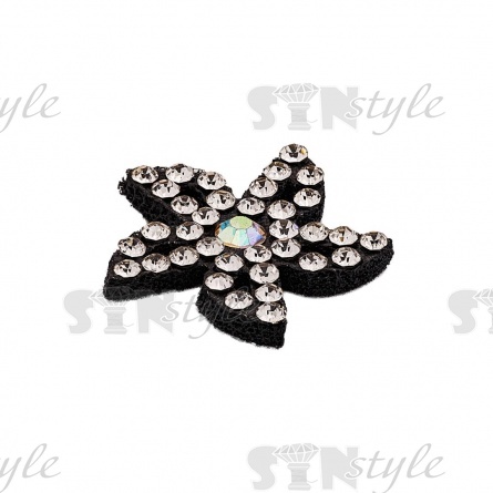 Аппликация "Цветочек" из страз, на фетровой основе, размер 20 мм, цвет черный + белые и радужные стразы фото 2