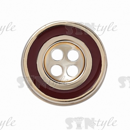 Пуговица пластиковая на четыре прокола, золотая/бордовая, 24L фото 2