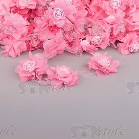 Кружево "Цветочки", ширина 60 мм, цвет розовый (107), намотка 10 ярдов фото 1