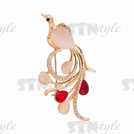 Брошь металлическая со стразами, застежка булавка, золото+белые/красные стразы, размер 40х66 мм фото 1