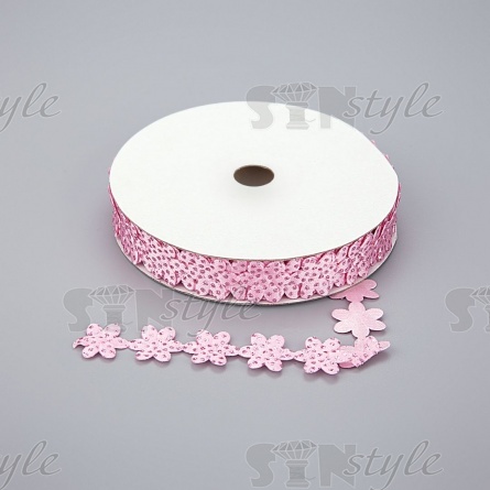 Декоративная лента из цветочков, цвет розовый, ширина 20 мм, намотка 20 ярдов фото 1