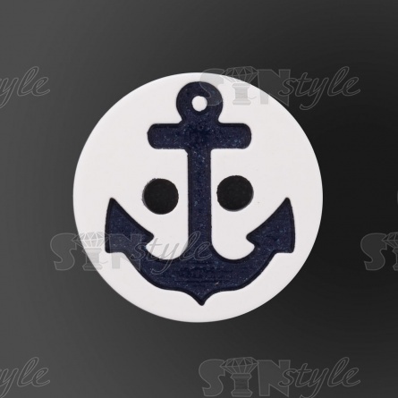 Пуговица пластиковая на два прокола, размер 20L, цвет белый/темно-синий фото 2