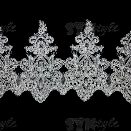 Кружево гипюр, тонкое изящное кружево с цветочным узором, ширина 280 мм, намотка 10 ярдов, цвет сияющий белый  фото 1