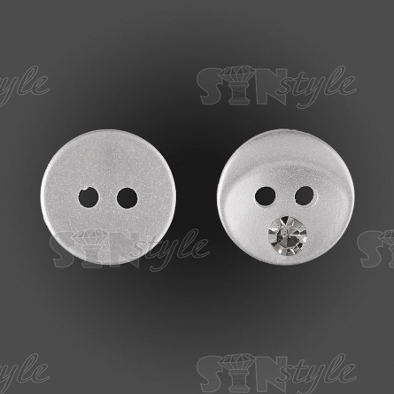 Пуговица пластиковая на два прокола, размер 18L, цвет белый+белая страза фото 1