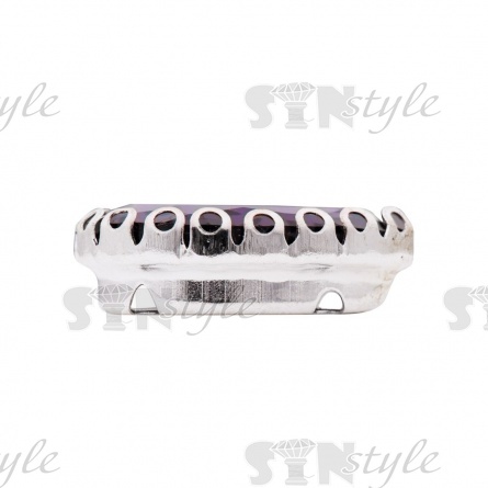 Стразы пришивные, стеклянные в оправе, форма капля, цвет серебро+фиолетовый, размер 10х14 мм фото 2