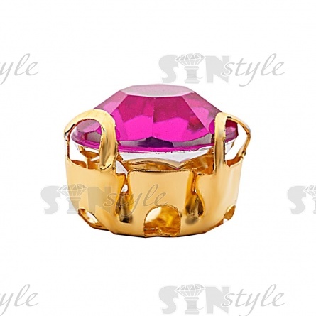 Стразы пришивные акриловые в цапах, форма круг, цвет золото+фуксия, диаметр 7 мм, 720 шт/уп. фото 2