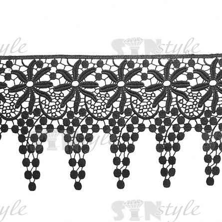 Кружево вязаное ажурное, ширина 150 мм, цвет черный, намотка 15 ярдов фото 1