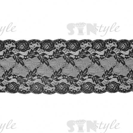 Кружево эластичное, ширина 190 мм, цвет черный, намотка 15 ярдов фото 1