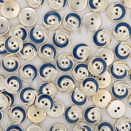 Пуговица пластиковая на два прокола, золотая с синим, 28L фото 2