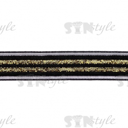 Лента бархатная с люрексом, ширина 15 мм, цвет черный+золотой, намотка 50 ярдов фото 2