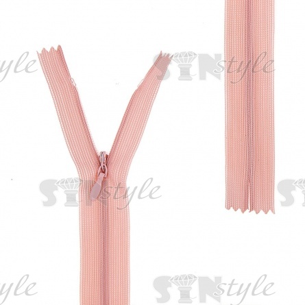 Молния спираль, тип 3, потайная, неразъемная, основа капрон, длина 50 см, цвет 344 (бежево-розовый), бегунок цвета основы фото 1