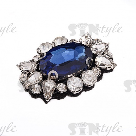 Аппликация с элементами из страз на фетровой основе, цвет темно-синий, размер 42х30 мм фото 2