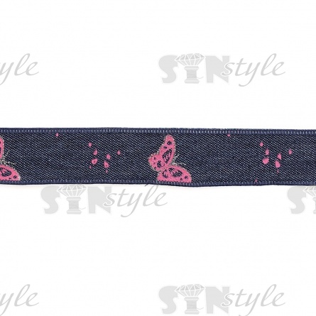 Джинсовая лента с бабочками красного цвета, ширина 25 мм, намотка 20 ярдов фото 3