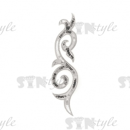 Аппликация орнамент с пайетками, цвет серебряный, размер 65х235 мм фото 1