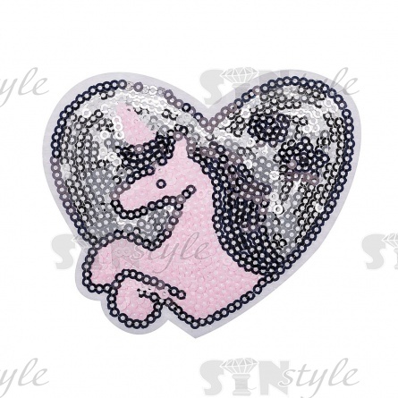 Термоаппликация "Единорог"с пайетками, размер 92х77 мм фото 1