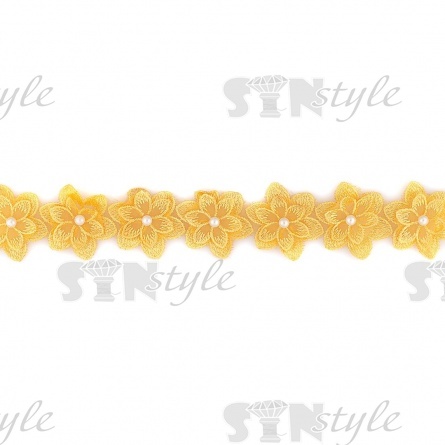 Цветочки из капроновой ленты, размер 45 мм, намотка 20 ярдов, цвет желтый (№2) фото 2