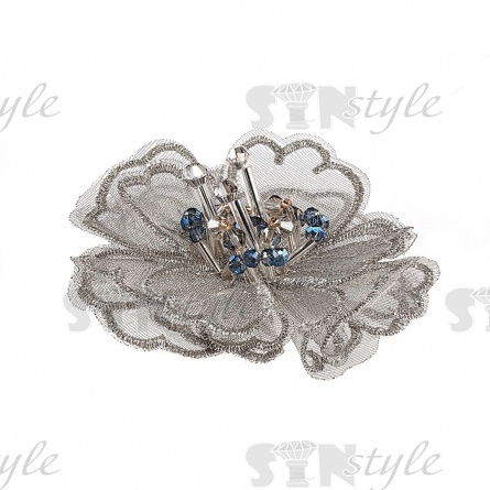 Аппликация с элементами из бисера и страз, цвет серый, диаметр 70 мм фото 2