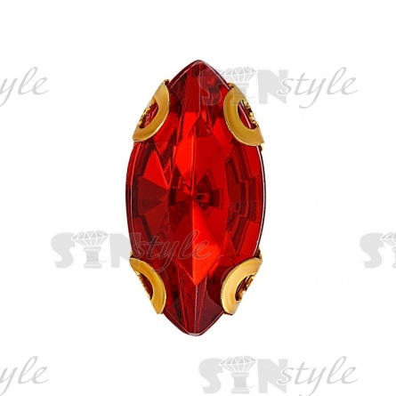 Стразы пришивные акриловые в цапах, форма лодочка, цвет золото+красный, размер 5х10 мм, 200 шт/уп. фото 1