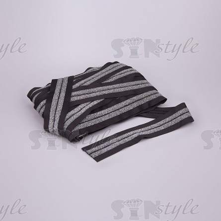 Декоративная тесьма отделочная лампасная , цвет черный+темное серебро, ширина 35 мм, намотка 15 ярдов фото 3