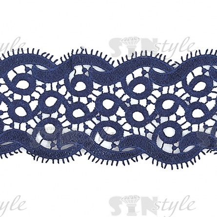 Кружево ажурное, красивая тонкая гирлянда с причудливыми узорами и резным краем, ширина 100 мм, цвет темно-синий, намотка 15 ярдов фото 1