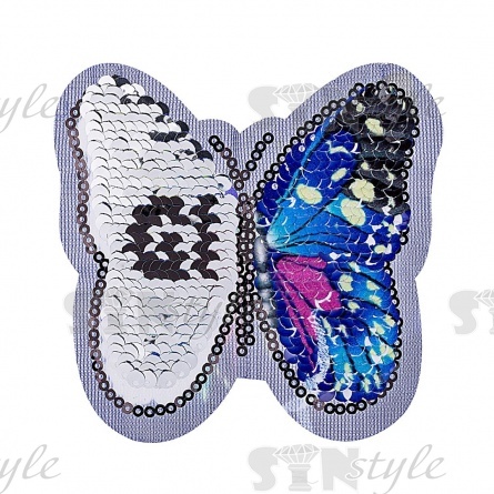 Аппликация пришивная на сетке из пайеток "Бабочка", размер 87х82 мм фото 2