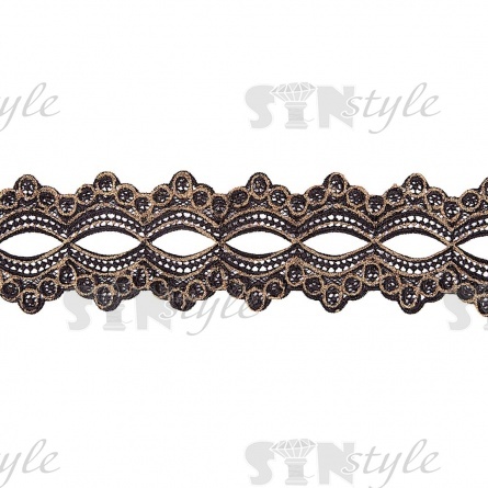 Кружево ажурное двустороннее, интересное двухцветное переплетение с резнми краями, ширина 100 мм, цвет черный+золото, намотка 15 ярдов фото 2