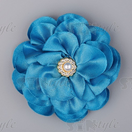 Цветочки декоративные со стразами и бусиной, цвет голубой, диаметр 65 мм фото 1