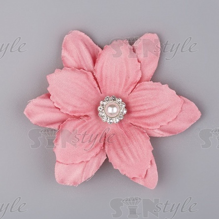 Цветочки декоративные со стразами и бусиной, цвет грязно-розовый, диаметр 55 мм фото 1