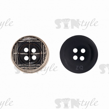 Пуговица пластиковая на четыре прокола, размер 28L, цвет золотой/черный фото 1