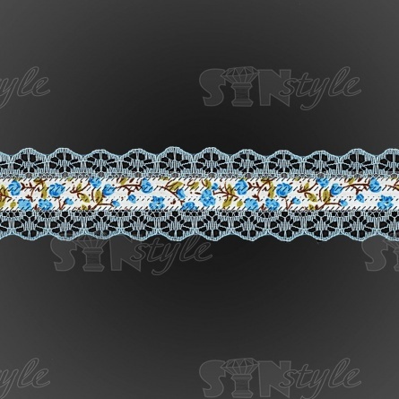 Декоративная лента на кружевной основе с цветочным принтом, цвет голубой, ширина 30 мм, намотка 20 ярдов фото 3