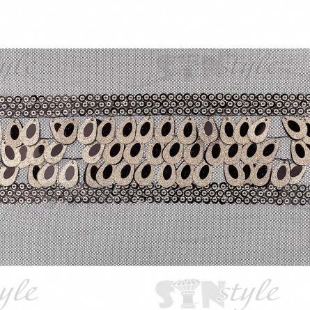 Тесьма из пайеток на сетке, цвет черный+золотой, ширина 60 мм, намотка 16 ярдов фото 2