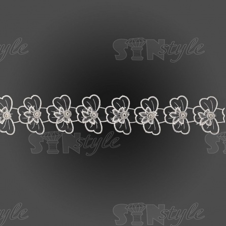 Кружево "Бантики" на капроновой ленте со стразами, ширина 65 мм, цвет белый, намотка 15 ярдов фото 3