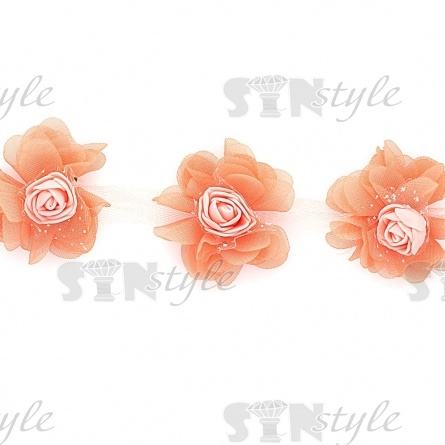 Кружево "Цветочки" на капроновой ленте, нежная цветочная гирлянда с объемными цветами, ширина 60 мм, цвет персиковый (167), намотка 10 ярдов фото 3