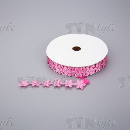 Декоративная лента из цветочков, цвет темно-розовый, ширина 20 мм, намотка 20 ярдов фото 1