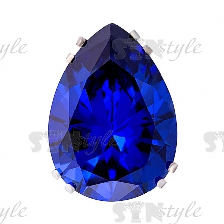 Стразы пришивные стеклянные в цапах, форма капля, цвет серебро+синий, размер 9*14мм фото 1