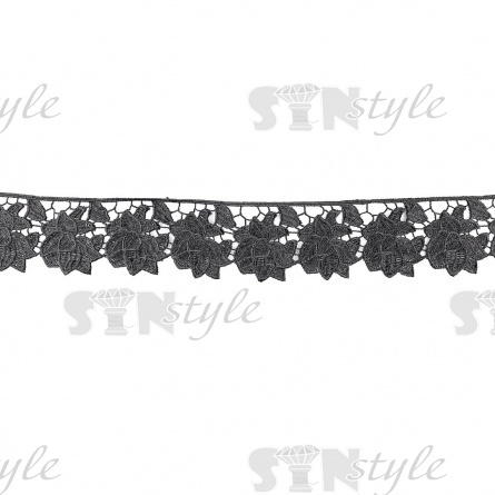 Кружево ажурное с цветочным узором, ширина 60 мм, цвет черный, намотка 15 ярдов фото 2