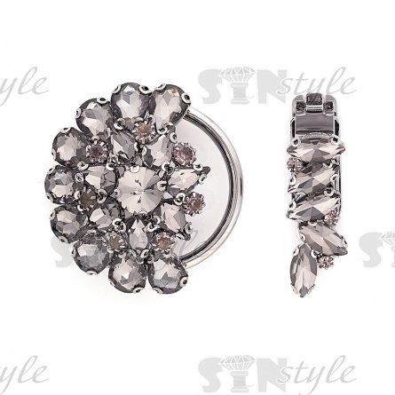 Застежка шубная металлическая, цвет темный никель,украшена стразами дымчатого цвета, размер 55*100мм фото 2