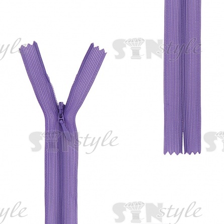 Молния спираль, тип 3, потайная, неразъемная, основа капрон, длина 50 см, цвет 171 (сиреневый), бегунок цвета основы фото 1
