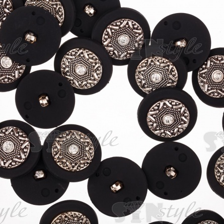 Пуговица пластиковая на ножке, размер 48L, основа черная, вставка золотая с белой стразой фото 4