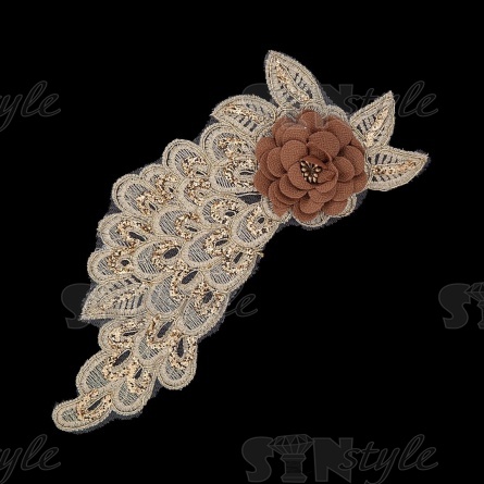 Аппликация кружевная пришивная, размер 120х320 мм, цвет золотой фото 1