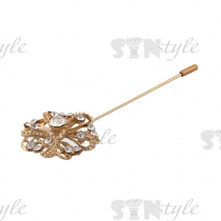 Брошь-игла металлическая со стразами, цвет золото+белые стразы, размер 30*90мм фото 2